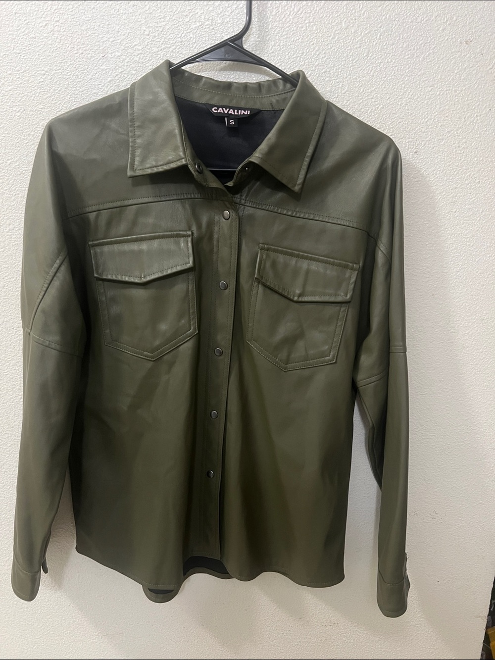 Cavalini Olive Faux Leather Shirt Jacket